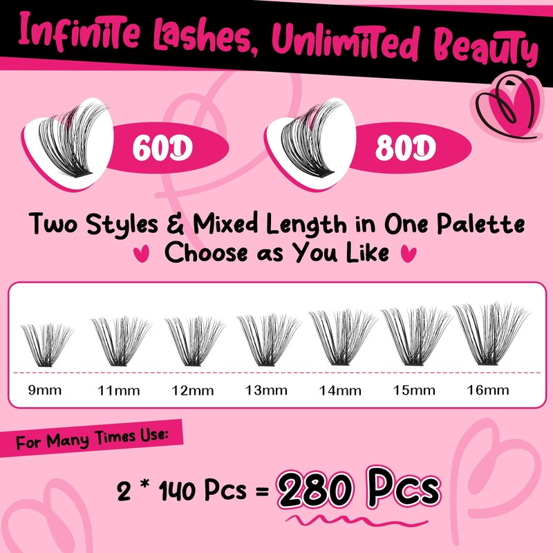 PRO DIY Eyelash Extension Kit, Individual Eyelash Kit with 280