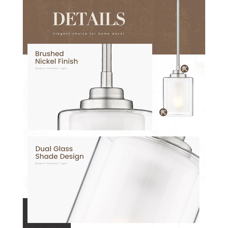TENGXIN Modern Pendant Light,Brushed Nickel Modern Pendant Light for Kitchen