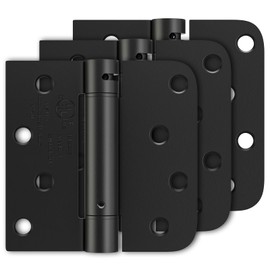 Luxbaro 3 Pack Self Closing Door Hinges 4 Inch, Matte Black Spring Loaded Hinges with Square & 5/8" Radius Corners, Adjustable Tension for Garage, Front Door, for Left and Right Hand Door, UL Listed