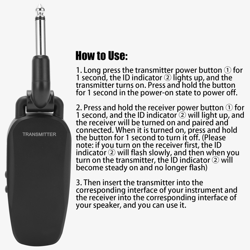 Guitar Wireless Transmitter Receiver Digital Audio System Accessory for Bass