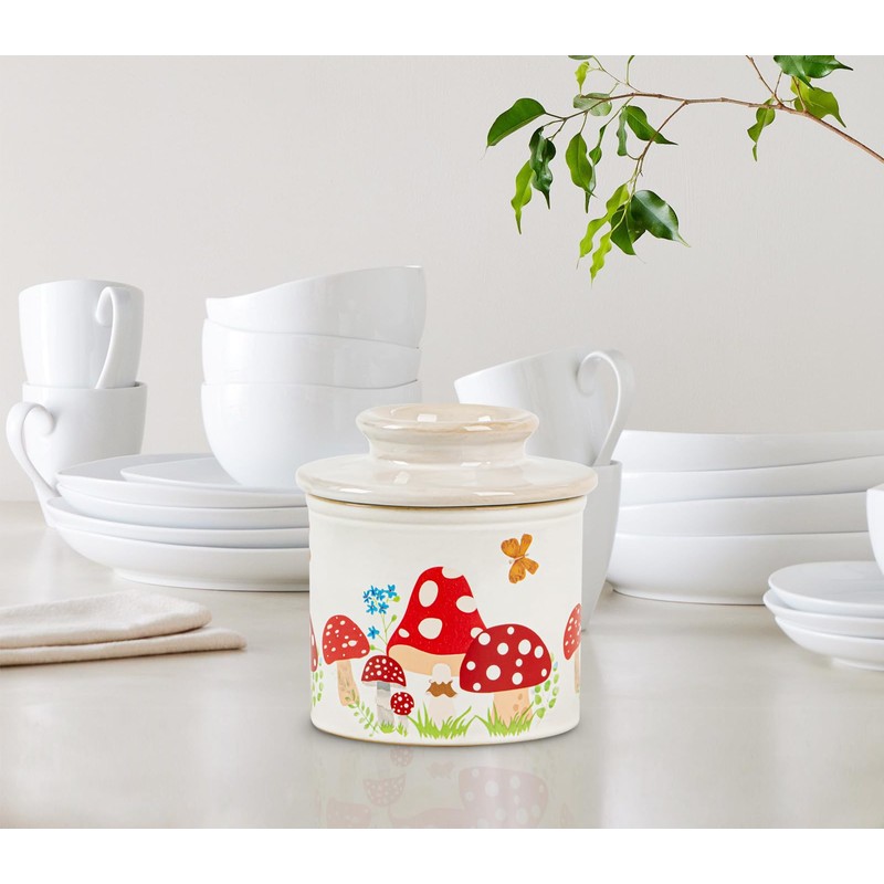 Mushroom Butter Crock For Counter With Water Line French Butter
