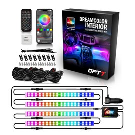 OPT7 Aura DreamColor Interior Light Strips, 4PC Double RGB-IC LED Color Chasing Kit w/APP & Remote Control, Underdash Ambient Lighting Universal for Vehicles Cars Trucks SUVs