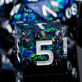 ARUOHHA DND Resin Dice Set Handmade Lightning D&D Dice Set with Box, 7 Pcs Black Blue Sharp Edge Polyhedral Dice Dungeons and Dragons Role Playing Game D and D Glitter Inclusions Dice D20 D12 D6