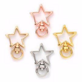 [Meltryllis] 20pcs Star Shape Keychains with One Touch Rotating Ring Keychain Bag Charm for Women Students Gift (Silver, Gold, Rose Gold, KC Gold)