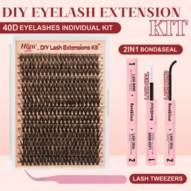 Individual-Eyelashes-Kit 280Pcs, Higu clace DIY Lash Extension Kit Mixed 10-18mm, 40D Natural Eyelashes Cluster Kit with Bond and Seal and Applicator, Lashes Clusters kit Easy to Use at Home (40D-V03)