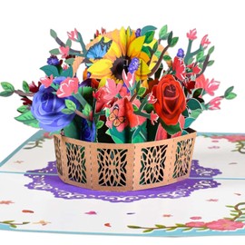 Sunflowers Basket Pop Up Card,Sunflower Cards,3D Pop Up Card for Her Mum Mothers Day,Flowers 3D Greeting Card,3D Greeting Cards for Birthday,Grandma Birthday