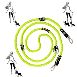 Hands Free Dog Lead. Double Ended Lead for Small Medium Large Dogs. Rope Double Dog Lead. MultiFunction Suitable for Shoulder, Waist. Made in Spain. Green Fluor & Black