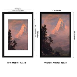 Abtgt 16x24 Frame Set of 3, Display Pictures 12x18 with Mat or 16 x 24 Without Mat, Poster Frames for Vertical & Horizontal Wall Hanging Display, Black