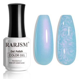 RARJSM 15ML Sky Blue Pearlescent Gel Polish,Pearl Gel Nail Polish,Purple Glitter Gel Polish Red Shimmer Mermaid Nail Gel Polish Soak Off LED UV Drawing Swirl Thread Effect for DIY Manicure Use