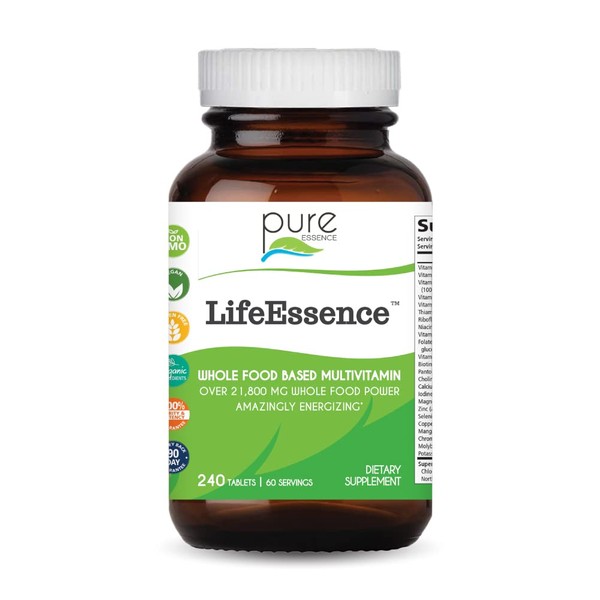 PURE ESSENCE LABS LifeEssence Multivitamin for Women and Men - Natural Herbal Supplement - Vitamin D, Vitamin D3, Vitamin B12, Biotin with Whole Foods (240 Tablets)