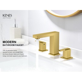 KENES Brushed Gold Widespread Bathroom Faucet 3 Hole Bathroom Sink Faucet Gold Two Handle, 8-Inch 3 Pieces Bathroom Vanity Faucet with Pop Up Drain & Supply Lines, KE-9050-4-P