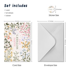 TwoDays Floral Happy Mother's Day Cards with Envelope and Sticker, Beautiful Flowers Greeting Cards from Kids Son Daughter, Floral Gift for Mom (4" x 6")