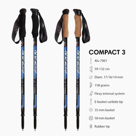 Fizan Compact 3 Trekking Poles – 5.6 oz Ultralight, Backpacking, Thru Hiking Poles, Adjustable, Collapsible, Customized Fit, EVA Grips, Aluminum Walking Sticks (Compact 3 / EVA/Blue)