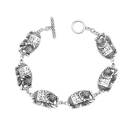LeCalla 925 Sterling Silver Bali-Style Elephant Toggle Bracelet for Women Teen 7.5 Inches