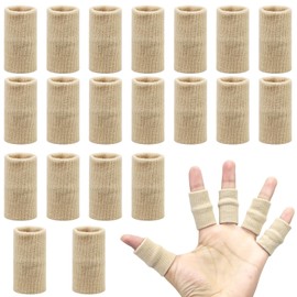 20PCS Finger Sleeves Thumb Protectors Compression Sleeve Support, Elastic Thumb Splint Brace Support Protector Black Breathable Compression Finger Sleeves for Volleyball Basketball Skin Color