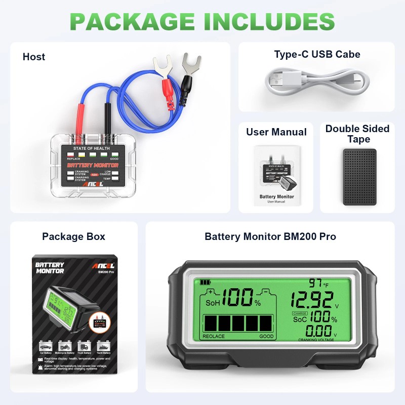 ANCEL LCD 12V Battery Tester Battery Health Analyzer Charging Test