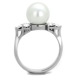 YourJewelleryBox 10mm Cream Pearl Stainless Steel Ring NO Tarnish Simulated Diamond Size P TK1824pb