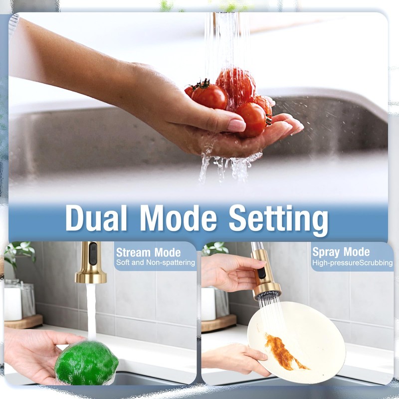 DJS Kitchen Faucets with Pull Down Sprayer Brushed Gold -Single