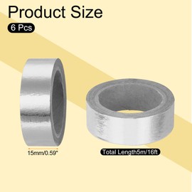 MECCANIXITY 6 Pcs Silver Washi Tape, 0.6" x 16ft Self Adhesive Masking Tapes Metallic Foil Decorative Gold Tape for DIY Crafts Scrapbooking Home Holiday Decoration