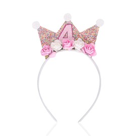 4th Birthday Crown Kids,Birthday Girl Headband,Birthday Headband,Princess Birthday Decorations,Birthday Tiara for Girls,Glitter Crowns Toddler Headbands Accessories,for Birthday Parties(Pink)