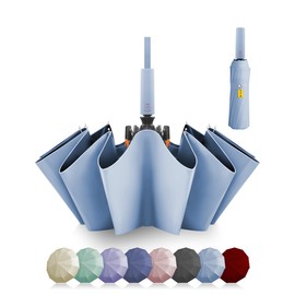 Zeproage Fiberglass Umbrella, Auto Open & Close, Windproof & UV Protection, Sturdy Large Canopy and Reinforced Double 12-Ribs Frame, Quick Dry Folding Travel Umbrella for Rain & Sun, Comfortable Grip Handle Blue