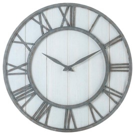 Oldtown Farmhouse Metal & Solid Wood Noiseless Wall Clock (Whitewash, 24-inch)