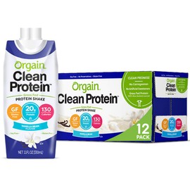 Orgain Grass Fed Clean Protein Shake, Vanilla Bean - Meal Replacement, Ready to Drink, Gluten Free, Soy Free, Kosher, Non-GMO, 11 oz, 12 Count (Packaging May Vary)