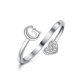 MILACOLATO 925 Sterling Silver Heart Initial Rings for Women Girls 18K Gold Plated Initial Heart Stackable Rings Adjustable Initial Rings for Teen Girls Cute Heart Alphabet Letter Rings
