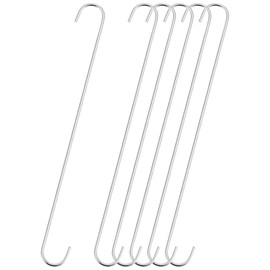 TOP-VIGOR 6Pcs S Hook, 400mm Hanging Hooks, Extra Long Non Slip Hangers, Kitchen Pot Pan Hanger Clothes Storage Rack for Bathroom, Bedroom, Closet, Office and Kitchen, Garden, Silver Tone