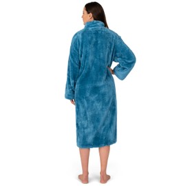 PAVILIA - Bata de casa para mujer, con cierre, bata de baño Sherpa con cierre frontal, manta de felpa con cierre, bolsillos esponjosos, azul mar, S-M