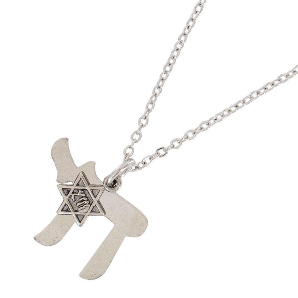 Silver Tone Pendant Necklace Jewish Chai Star Of David Charm