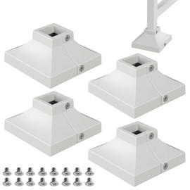 WOWACE 4pack Aluminum Alloy Deck Post Base Cover (1"x1"Post 3.35"x3.35"Base), for Handrail, Stair, Deck Railing Post Cover Skirt (White)