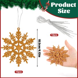 SULOLI 12PCS Glitter Snowflake Hanging Decorations(Copper)