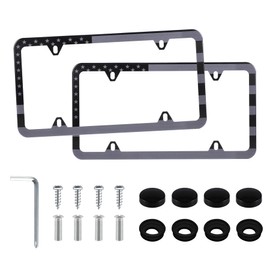 LivTee American Flag License Plate Frames, 4 Holes Stainless Steel License Plate Covers, 2PCS Car License Plate Holder, Automotive Exterior Accessories, Black-Gray