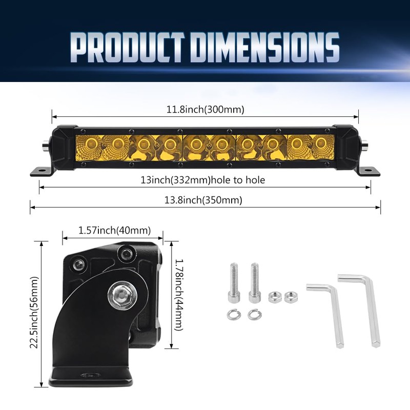 NORTHYUN 12" Yellow Led Light Bar, Spot Flood Combo Beam
