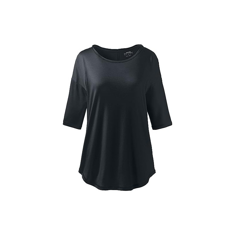 Lands' End Women Supima Micro Modal Elbow Sleeve Balletneck Curved