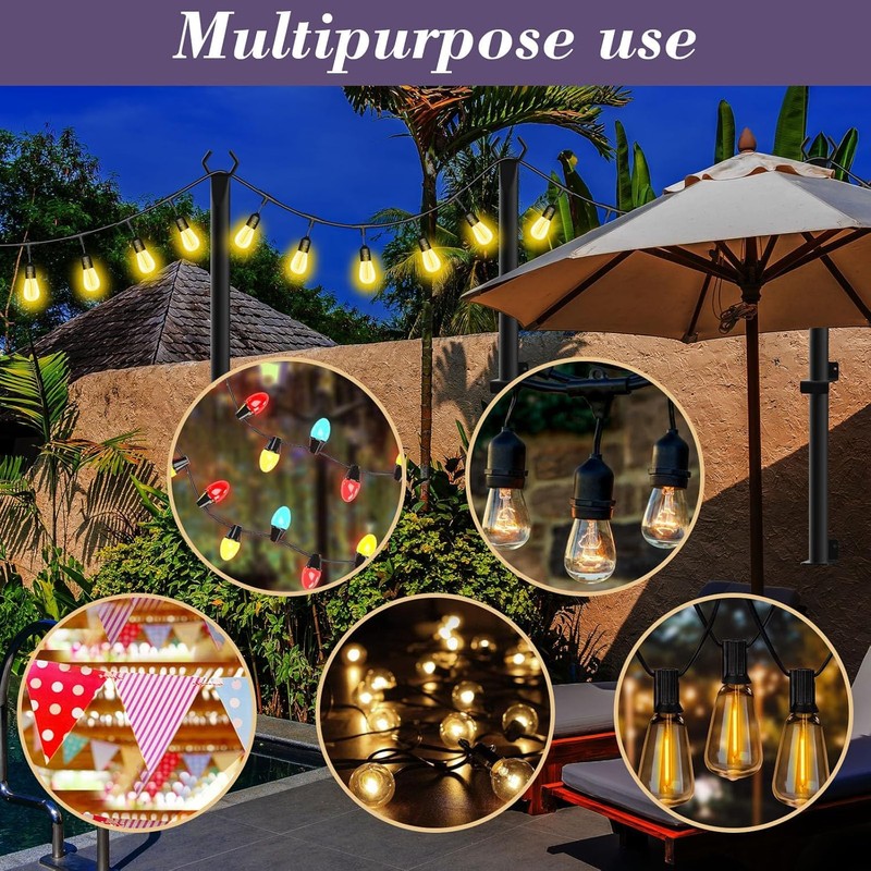 10 Pack String Light Poles,5Ft Metal Poles for Outdoor String