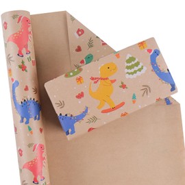Aimyoo Sports Dinosaur Kraft Christmas Wrapping Paper Roll, Xmas Gift Wrap Paper 17 inch x 32 feet