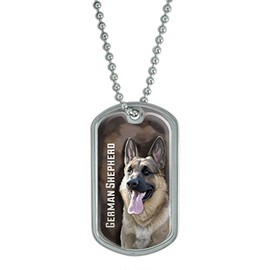 GRAPHICS & MORE German Shepherd - GSD Dog Pet - Brown Background Military Dog Tag Keychain