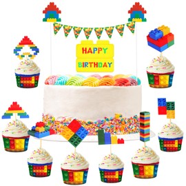 34 piezas de bloques de construcción para tartas de feliz cumpleaños que incluyen bloques de construcción para tartas y ladrillos de construcción para cupcakes para niños adultos suministros de fiesta de cumpleaños