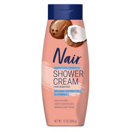 Nair Nair Sensitive Shower Cream Hair Remover with Natural Coconut Oil and Vitamin E, Body Hair Removal Cream for Women, 12 oz