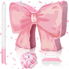 Feifeiya Coquette Pink Bow Piñata Pink Girls Party Piñata Bundle with a Blindfold, Bat and Confetti Birthday Coquette Party Supplies