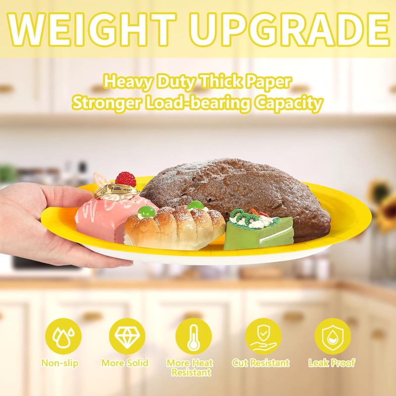 50Pcs Yellow Solid Color Large Oval Paper Plates 12 x