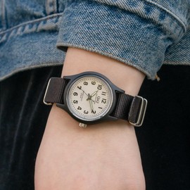 Citizen Q&Q Analog Solar Wristwatch, Water Resistant to 10 ATM, Nylon Strap, Braun, Classic