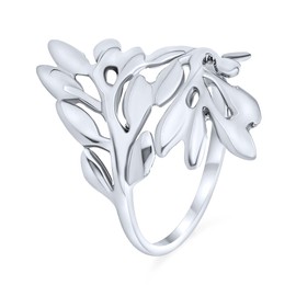 Western Jewelry Southwestern Nature Wrap Ivy Laurel Vine Bypass Leaf Ring For Women Teen Polished .925 Sterling Silver