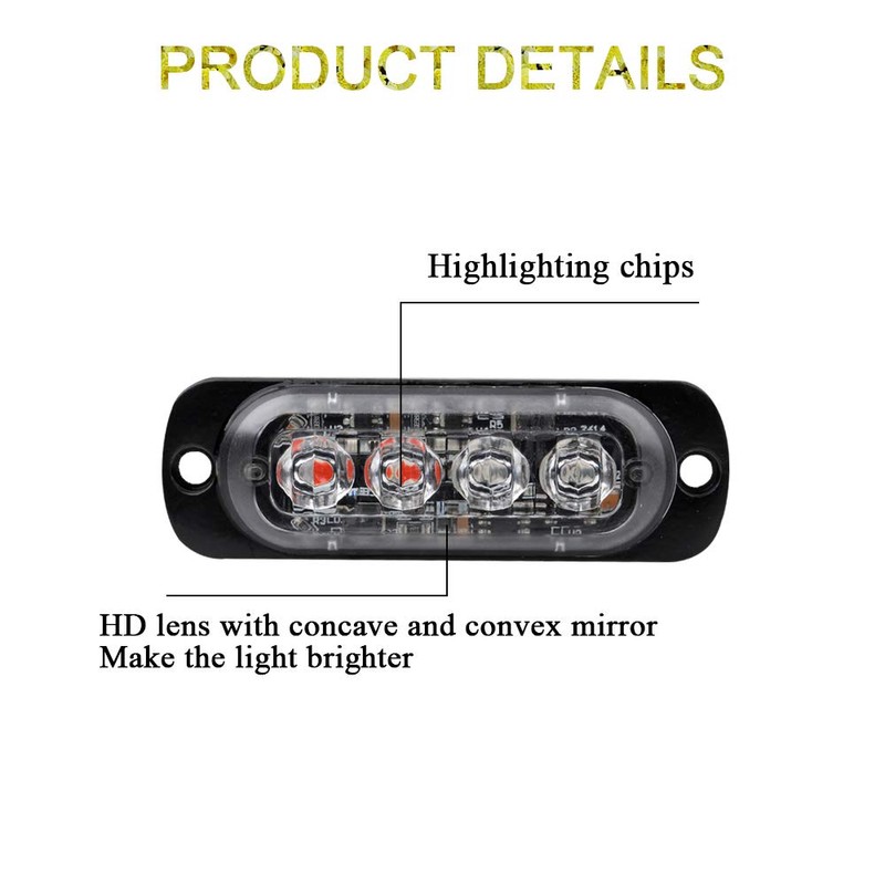 Sidaqi 4-LED Red&Blue Police Light,Surface Flash Mount Grille Emergency Strobe