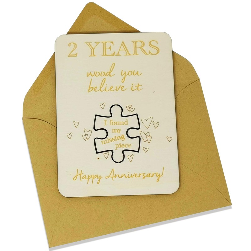 Wooden Anniversary Card with Jigsaw Puzzle Piece "I found my