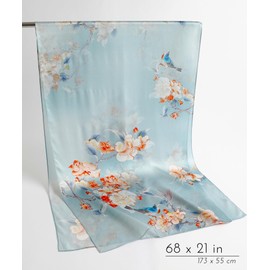 PoeticEHome 100% Mulberry Silk Scarf 170 x 53 cm - Silk Scarf Women's Long Scarf for Head and Neck | Gift Packaging, Z1 - Peaceful Retreat