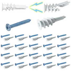 Ansoon #8 Self Drilling Plastic Drywall Anchors with Screw kit, 20 Self-Tapping Nylon Wall Anchors + 20#8 x 1-1/4'' Screws, 75LBS Hanging and Mounting (Nylon-20)