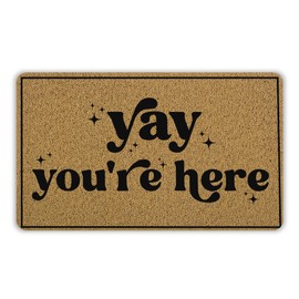 INDAJEDN Yay You're Here Door Mat Doormat, Trendy Black and White Funny Welcome Mats for Front Door Porch Outside Inside Outdoor Indoor Entrance Entryway, 17x29 Inch